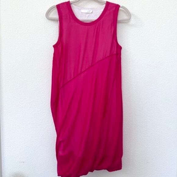 Helmut Lang Pink Draped Silk Mini Dress Asymmetrical Overlay Cotton Base XS - Picture 1 of 8